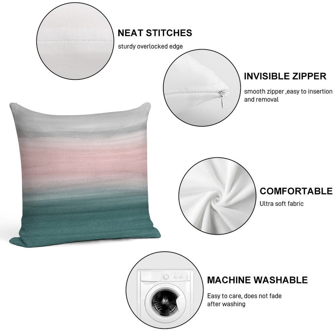 Touching Teal Blush Gray Watercolor Abstract #1 #painting #decor #art Soft Shrink-Resistant Throw Pillow