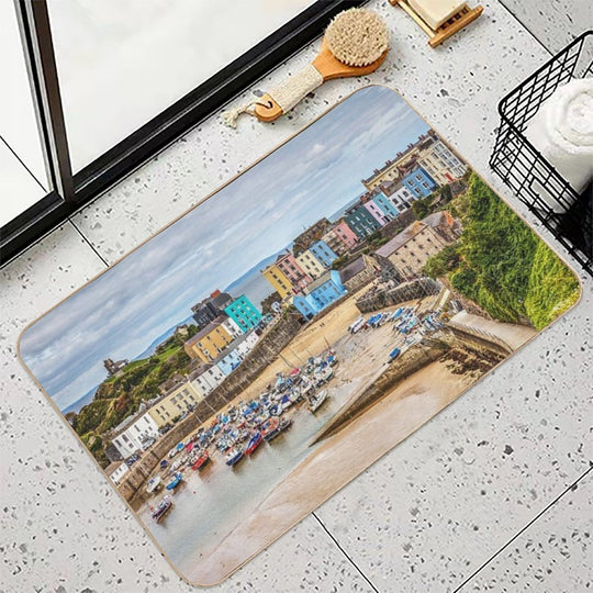 Tenby Harbour Boats And Town Houses  Anti-Trip Bath Mat