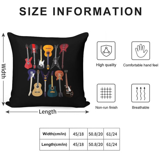 Musician Different Types Of Guitar Soft Reinforced Edging Throw Pillow