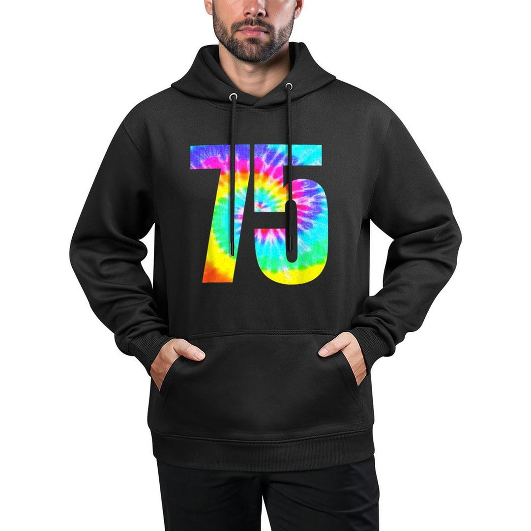Colorful Tie Dye 75th Birthday Or Number 75 Team Event Medium-Weight Fabric Hoodie