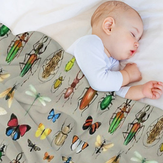 The Usual Suspects - Insects on Grey - Watercolour Bugs Pattern by Cecca Designs Plush Throw Blanket
