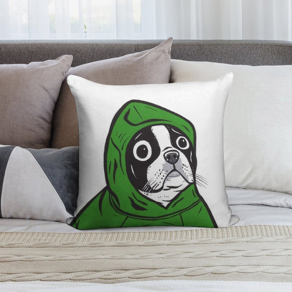 Boston Terrier Green Hoodie Soft Multiple Sizes Throw Pillow