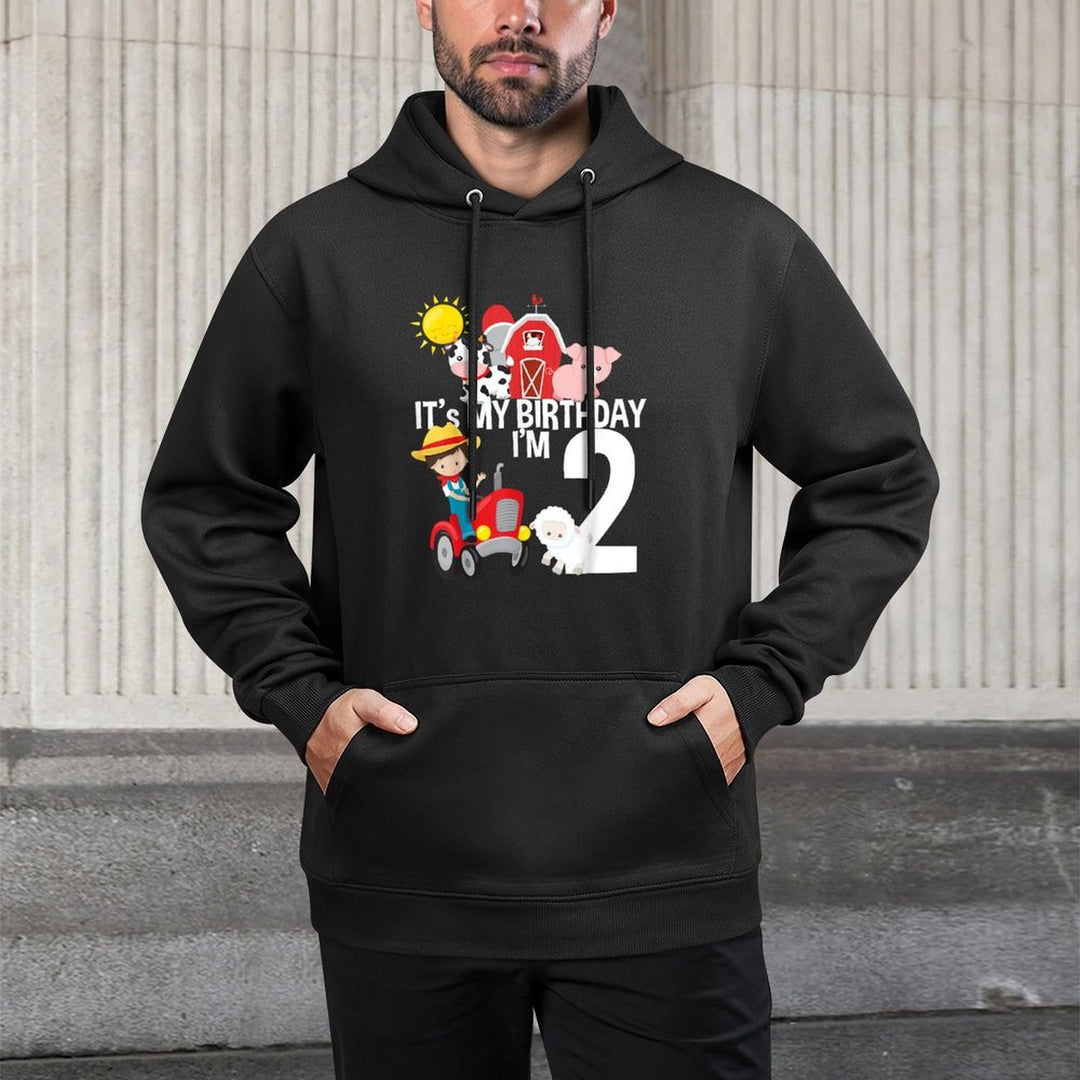 It's My Birthday Farm Theme Birthday Gift 2 Yrs Old Medium-Weight Fabric Hoodie