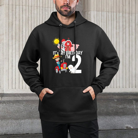 It's My Birthday Farm Theme Birthday Gift 2 Yrs Old Medium-Weight Fabric Hoodie