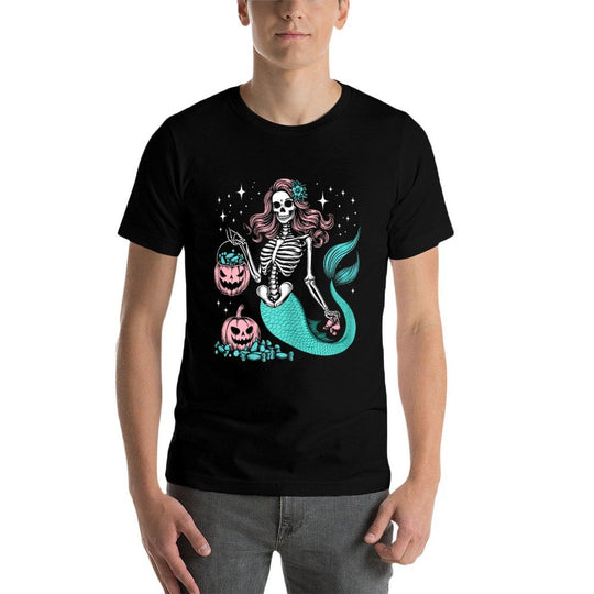 Halloween Mermaid Funny Skeleton  Tagless Design T-Shirt