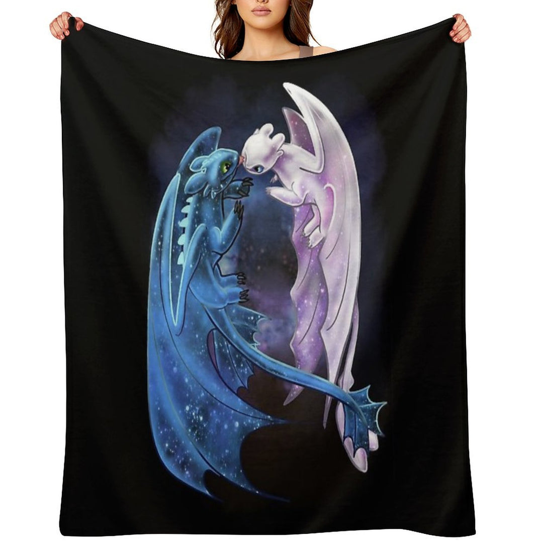 Dragon Heart - Starry Dragons - Toothless And Light Fury Travel-friendly Throw Blanket