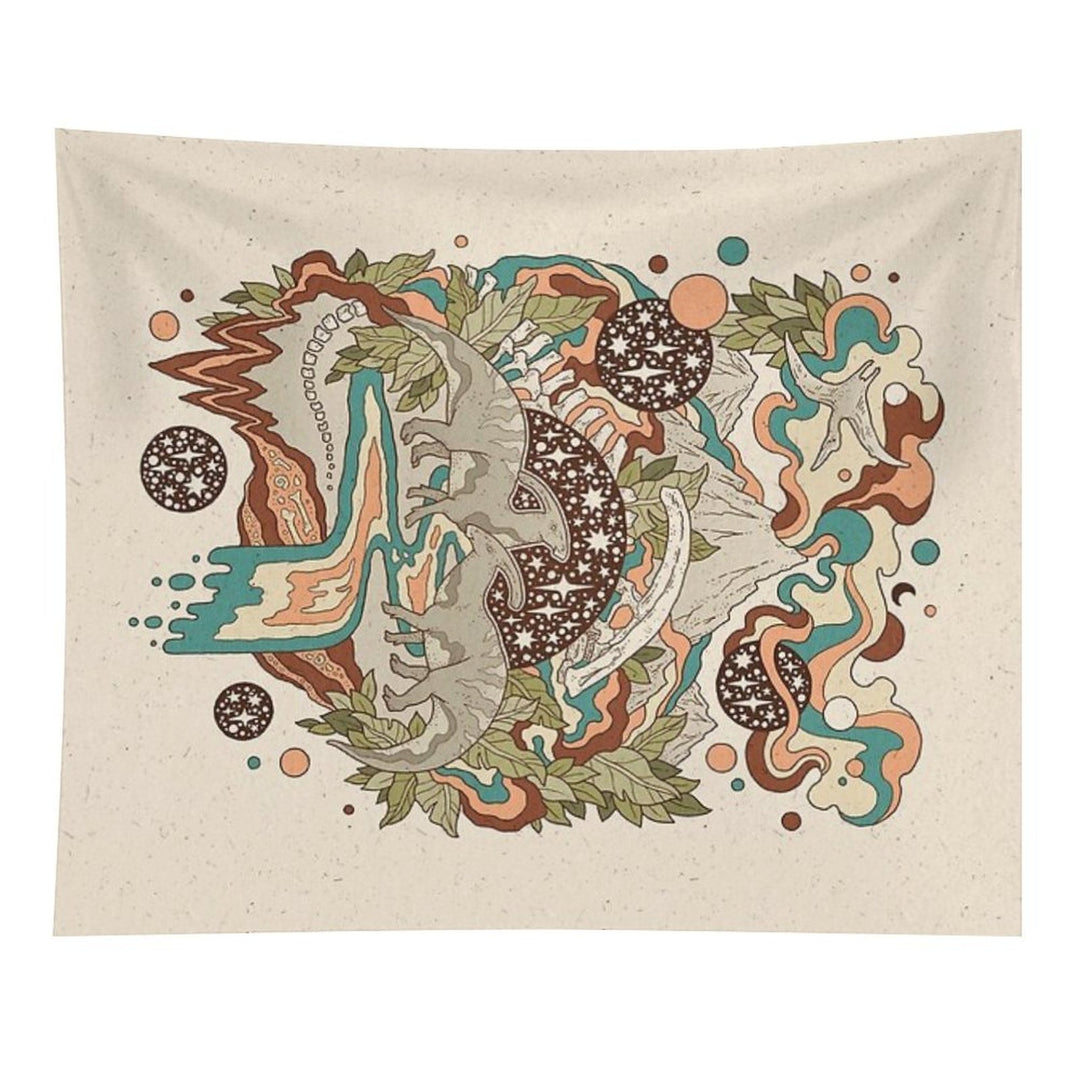 Lost Portal Parasaurolophus  Retro Rainbow Palette  Dinosaur Science Fiction Art Tapestry