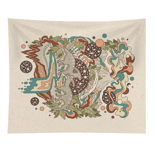 Lost Portal Parasaurolophus  Retro Rainbow Palette  Dinosaur Science Fiction Art Tapestry