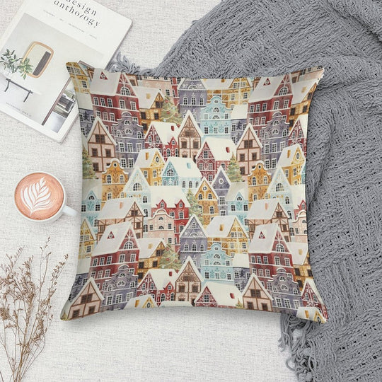 Christmas Happy Town Soft Gift Ready Throw Pillow