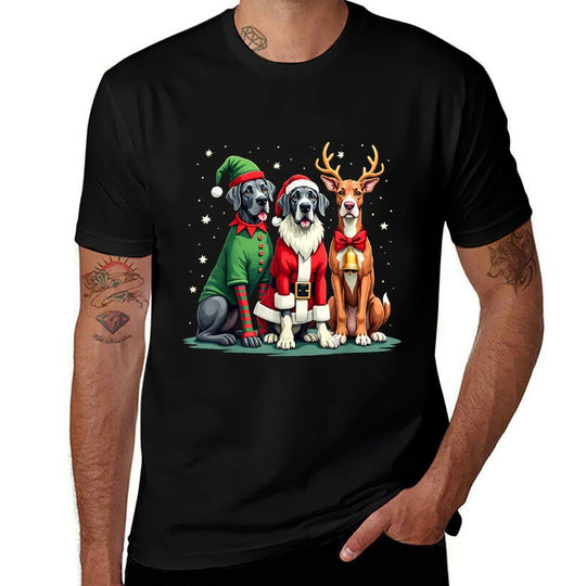 Great Dane Christmas Dogs Funny Santa Reindeer Elf Holiday  Tagless Design T-Shirt