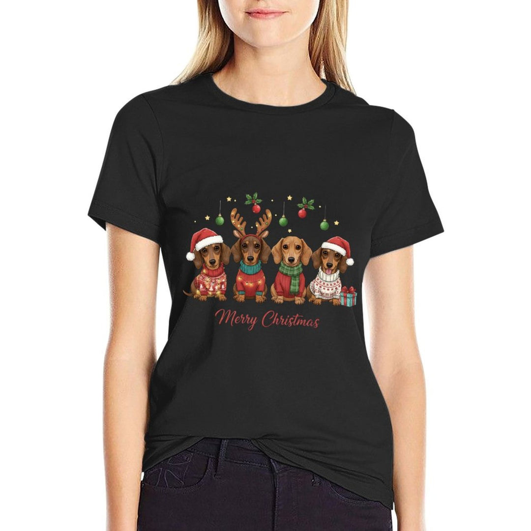 Merry Christmas Santa Reindeer Dachshund Weiner Dogs Xmas  Slim-fit Cut T-Shirt