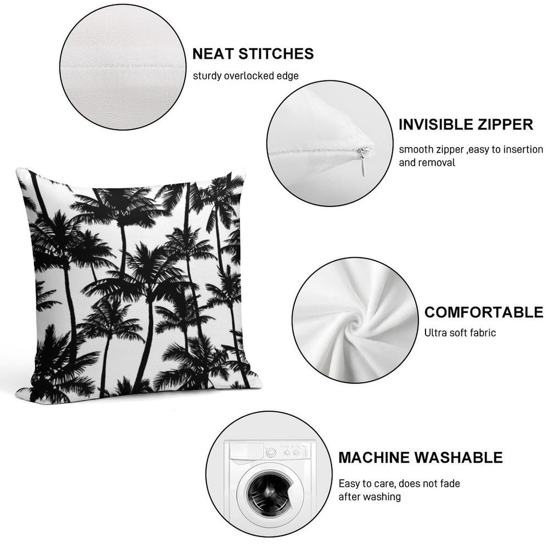 Black Palm Trees on White Background. Soft Decorative Cover Throw Pillow