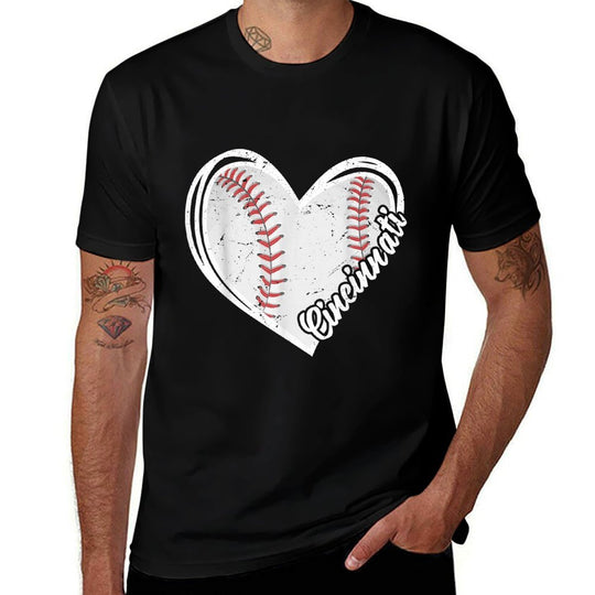 Cincinnati Vintage Baseball Fans Men Women Baseball Heart  Relaxed-fit T-Shirt