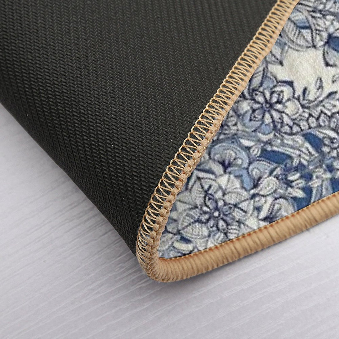 Floral Diamond Doodle in Dark Blue And Cream  Versatile Bath Mat