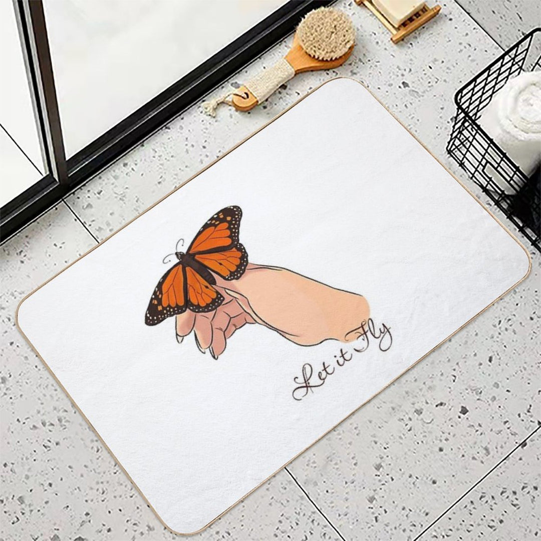 Butterfly on Hand – Minimalist Illustration Durable Bath Mat