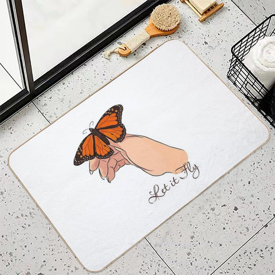 Butterfly on Hand – Minimalist Illustration Durable Bath Mat