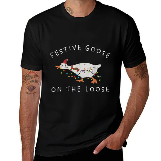 Festive Goose On The Loose Christmas Duck Light Xmas Holiday  Odor-resistant T-Shirt