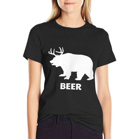 Deer Antlers + Grizzly Bear = Beer, Funny Hunting Drinking  Durable T-Shirt
