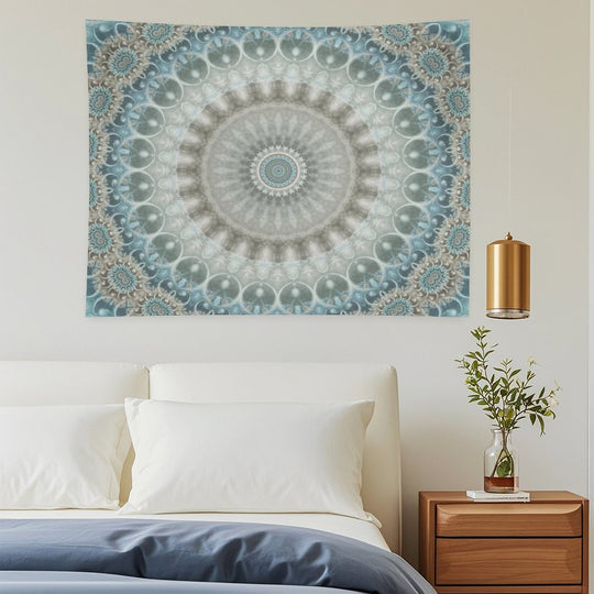 Dreamy Grey, Blue And Ivory Mandala Tapestry