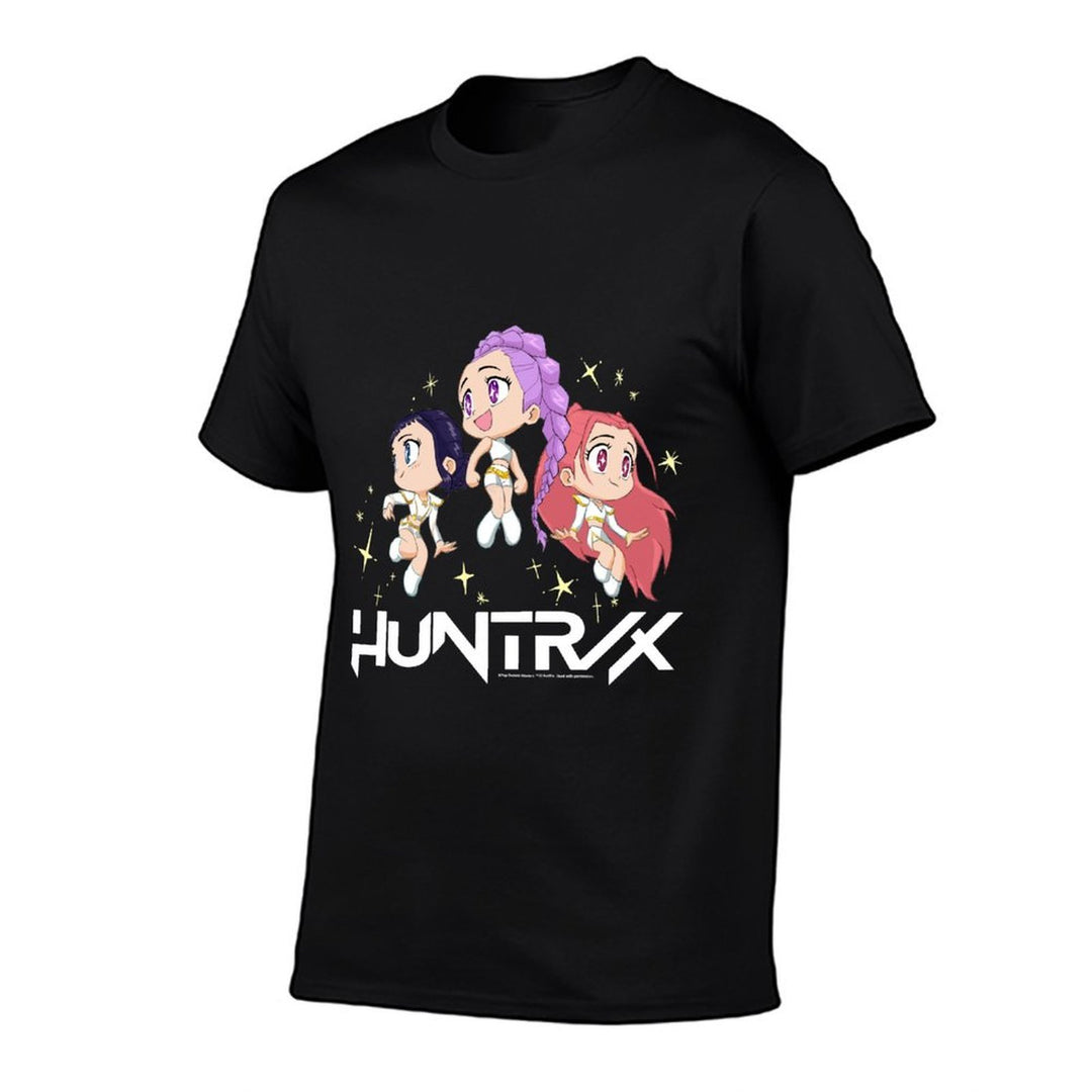 Kpop Demon Hunters Huntrx Chibi Sparkling Group Shot  Heathered Texture T-Shirt