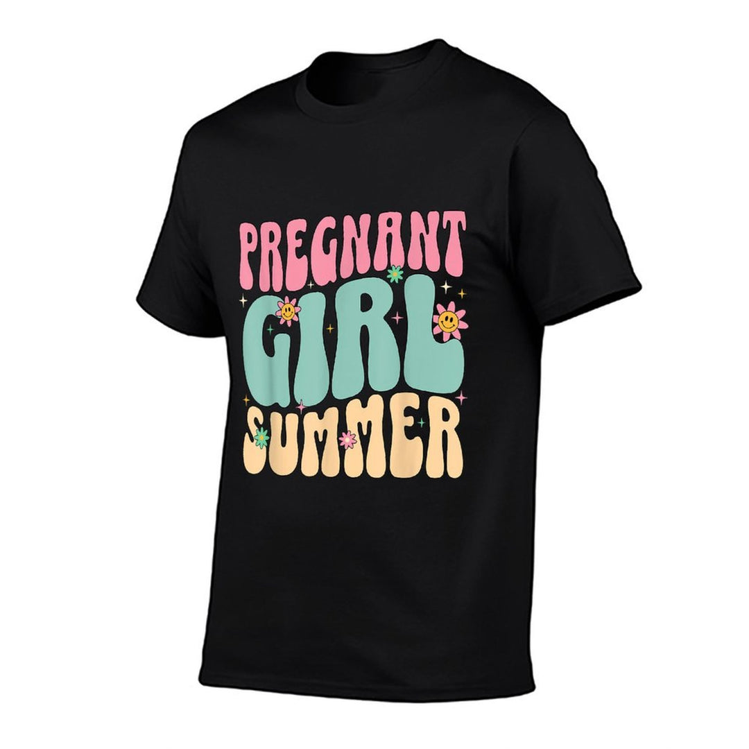 Groovy Pregnancy Reveal Pregnant Girl Summer Baby Shower -  Lightweight T-Shirt