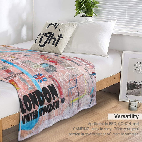 London UK Illustrated Map with Main Roads, Landmarks & Highlights Durable Throw Blanket