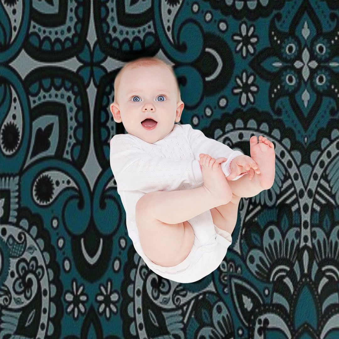 Floral Mandala Repeat Pattern - Teal Quick-dry Throw Blanket