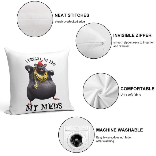 Biggie Cheese I Forgot to Take My Meds Soft Gift Ready Throw Pillow