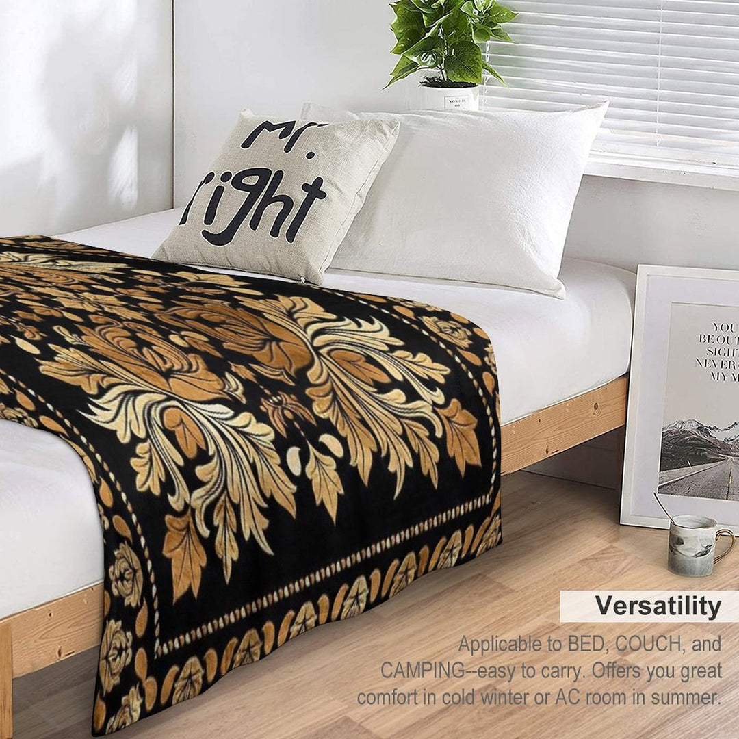 Oriental Vintage Damask Ornament - Black And Gold All-season Throw Blanket