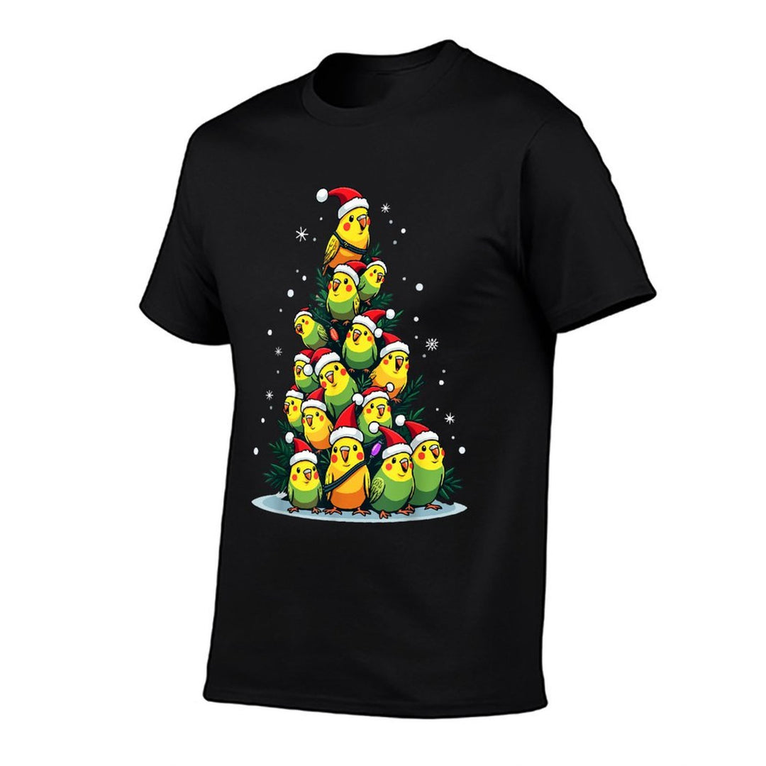 Shell Parakeet Christmas Tree Lights Santa Hats Budgerigar Christmas Tree Funny Budgie Holiday Budgerigar Unisex-Adults, Unisex-  Heathered Texture T-Shirt