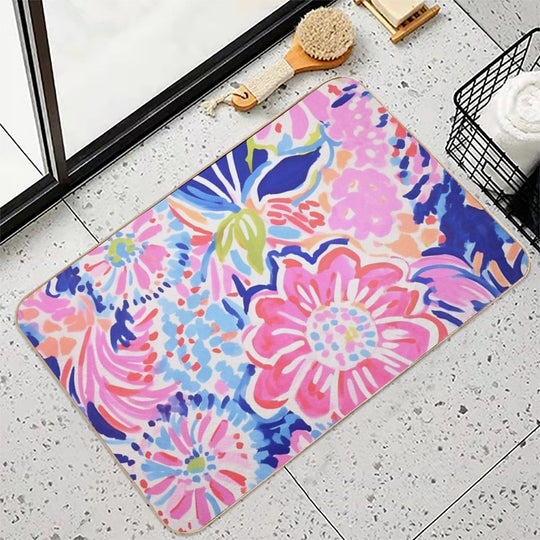 Floral Pretty Pastel Pattern Pink Blue Orange  Rapid-Drying Bath Mat