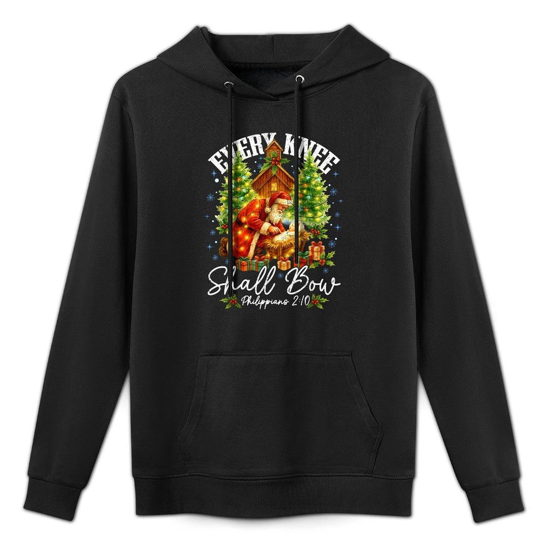 Every Knee Shall Bow Santa Christmas Nativity Scene Xmas Kangaroo Pocket Hoodie