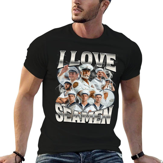 I Love Seamen  Ribbed Collar T-Shirt