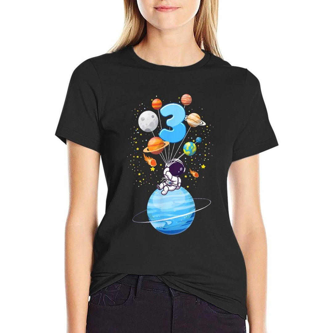 Kids 3 Year Old Astronaut Balloon Planets 3rd Birthday Boy  Eco-friendly Material T-Shirt