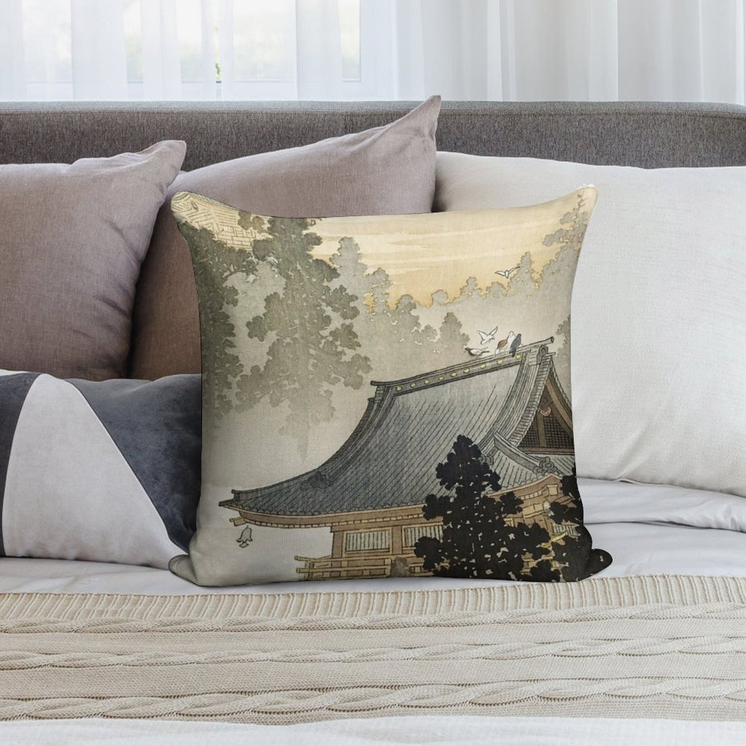 Pagoda - Japanese Art 1900s Soft Style Accent Throw Pillow