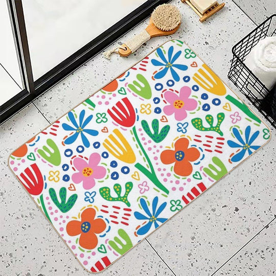 Bright And Colorful Floral Design  High-Traffic Bath Mat