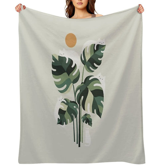 Cat And Plant 11 Velvety-soft Throw Blanket