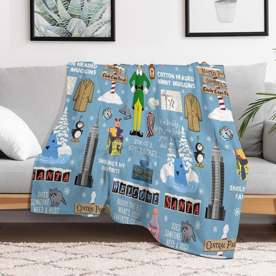 Buddy The Elf Collage, Blue Background Quick-dry Throw Blanket