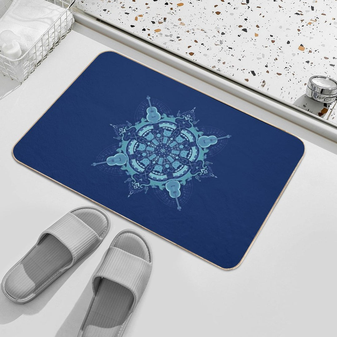 Blue Cat And Music Mandala on Blue  Pet-Safe Bath Mat