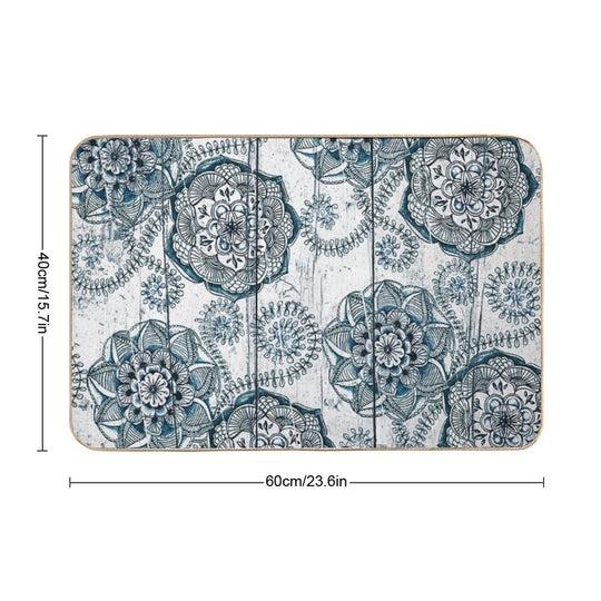 Shabby Chic Navy Blue Doodles on Wood  Multi-Purpose Bath Mat