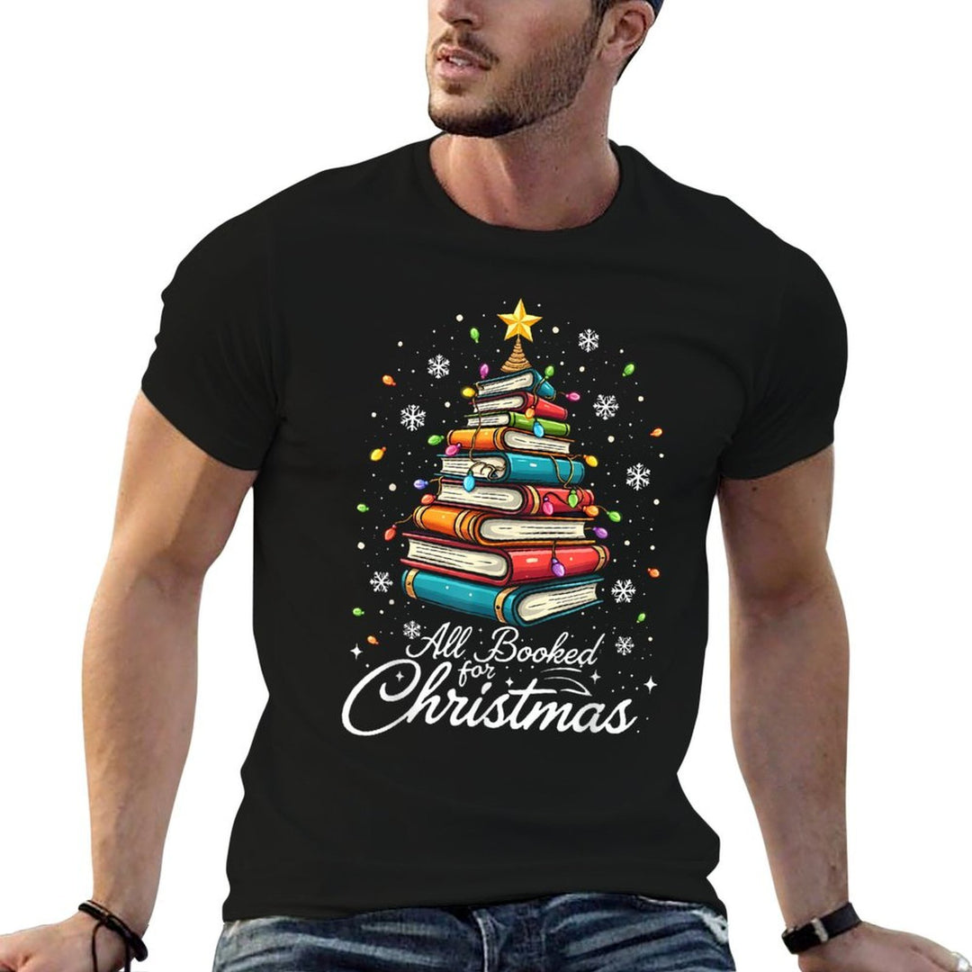 Christmas Book Tree Shirt Book Lover Librarian All Booked For Christmas Womens Christmas Book Lover Librarian  Wrinkle-resistant T-Shirt