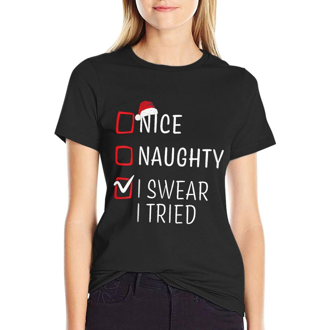 Funny Naughty Nice Christmas Family Pajama Men Women Kids  Fade-proof Color T-Shirt