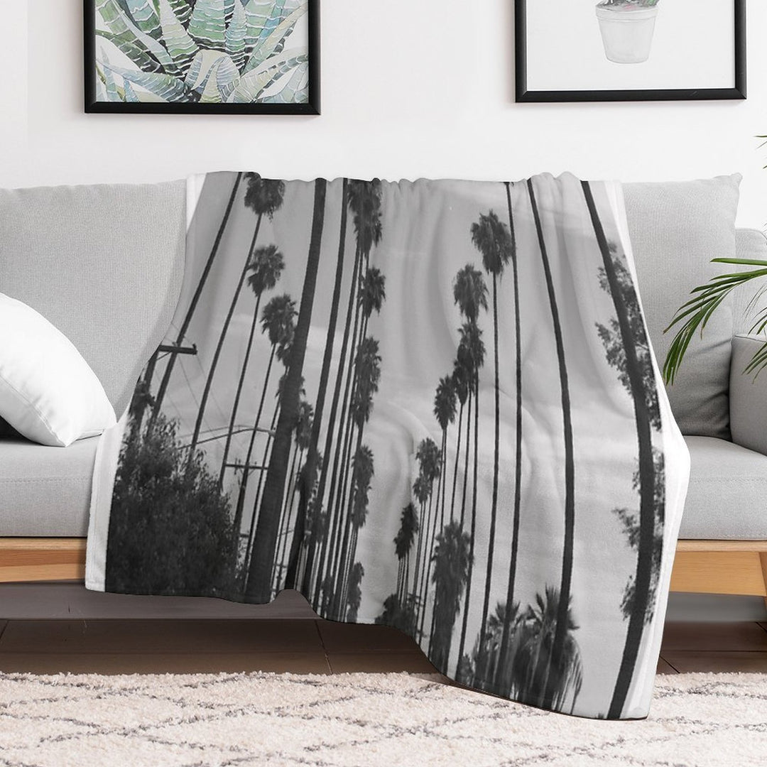 Vintage Black & White California Palm Trees Photo Machine-washable Throw Blanket