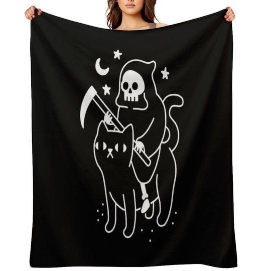 Death Rides A Black Cat Durable Throw Blanket
