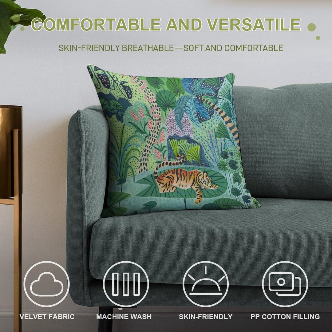 Jungle Tiger Soft Fade-Resistant Throw Pillow