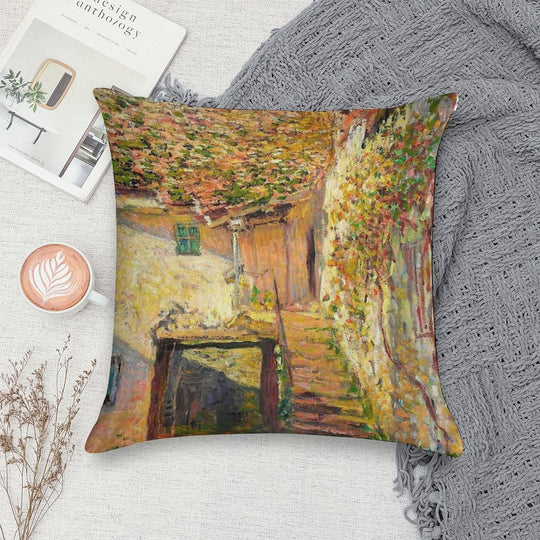 Claude Monet L'escalier (The Staircase) Soft High-Density Material Throw Pillow