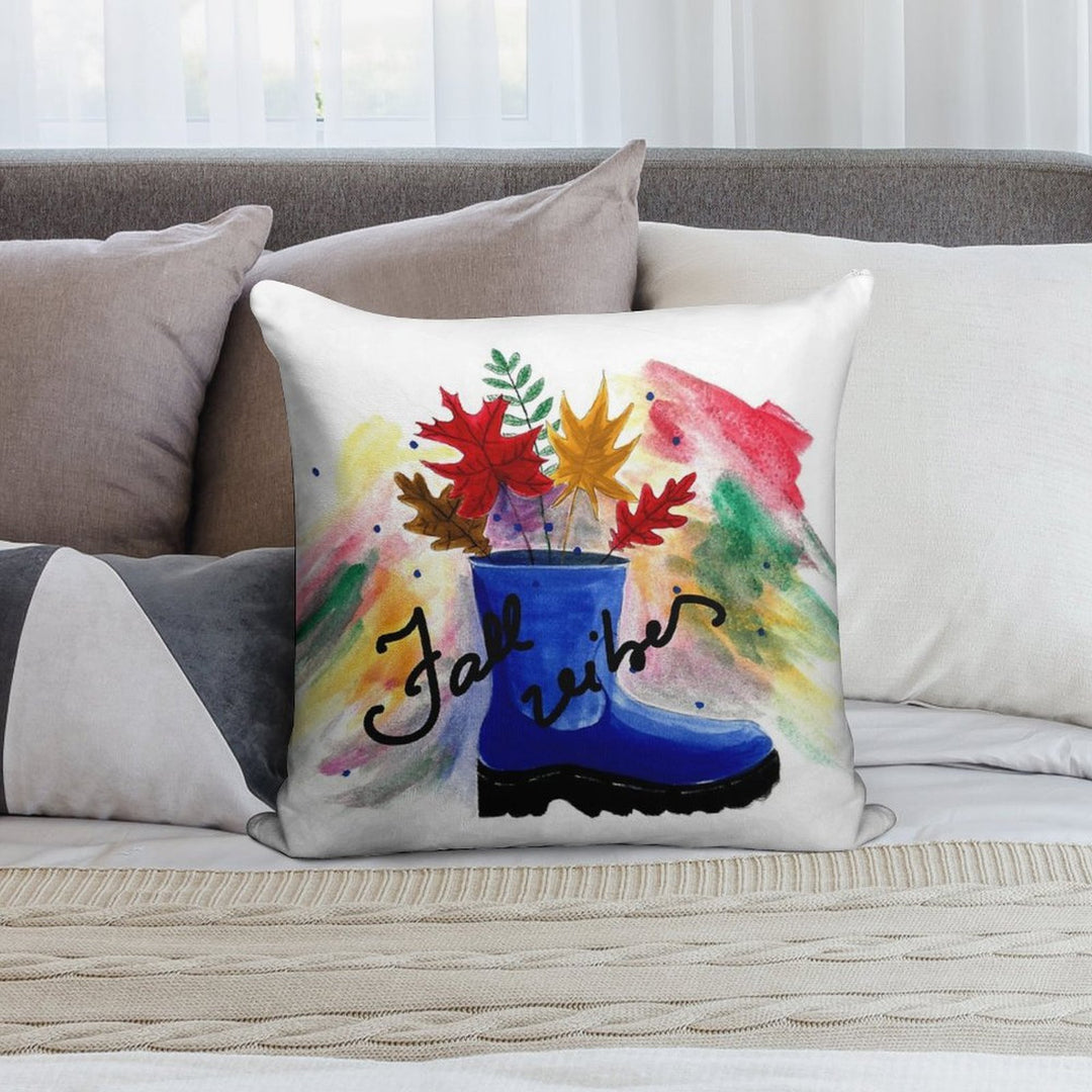Vibrant Fall Leaves in A Blue Boot - Fall Vibes Soft Warmth Comfort Throw Pillow