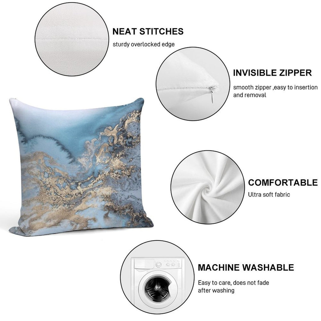 Blue And Gold Marble Soft Skin-Friendly Throw Pillow