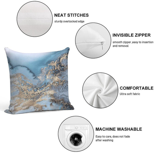 Blue And Gold Marble Soft Skin-Friendly Throw Pillow
