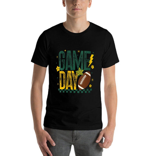 Womens Game Day Football Season Retro Green Gold Checker Touchdown  Breathable T-Shirt